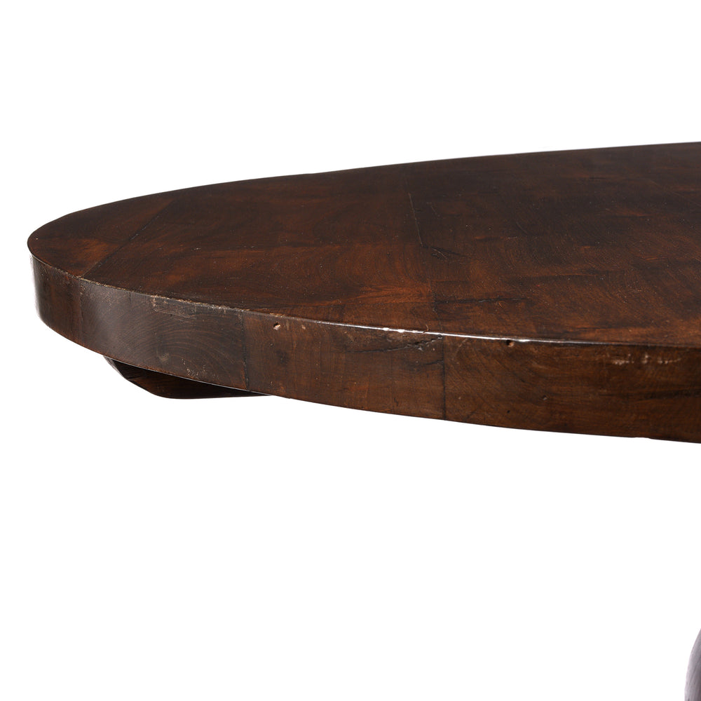 Side View Of Round Dining Table Made From Reclaimed Teak | Indigo Antiques