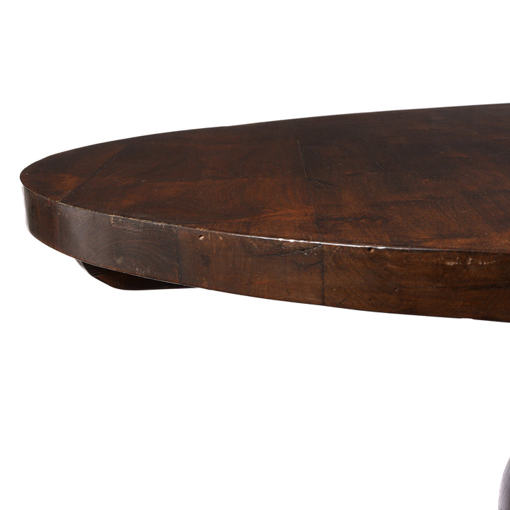 Side View Of Round Dining Table Made From Reclaimed Teak | Indigo Antiques