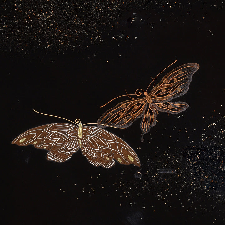 Butterfly Detail From Gilt Black Lacquer Kodansu From Japan - Meiji Period | Indigo Antiques