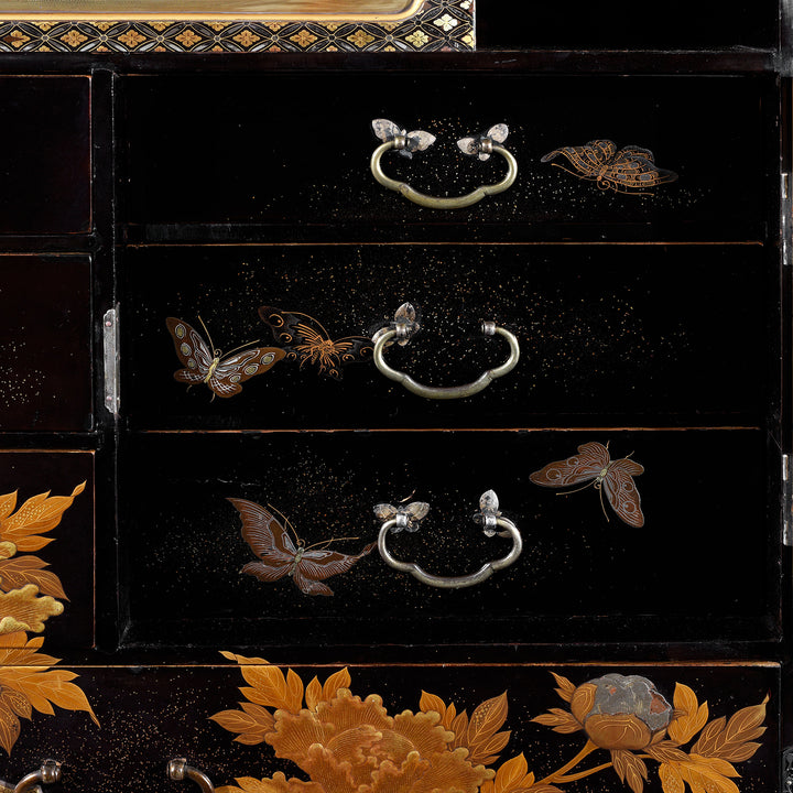 Drawer Detail From Gilt Black Lacquer Kodansu From Japan - Meiji Period | Indigo Antiques