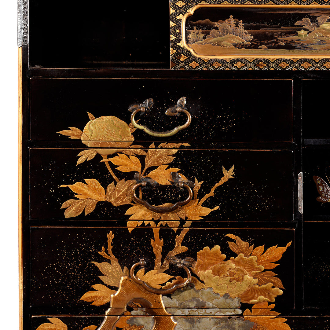 Drawer Detail From Gilt Black Lacquer Kodansu From Japan - Meiji Period | Indigo Antiques