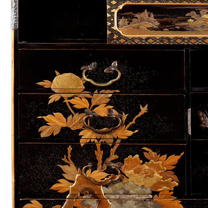 Drawer Detail From Gilt Black Lacquer Kodansu From Japan - Meiji Period | Indigo Antiques