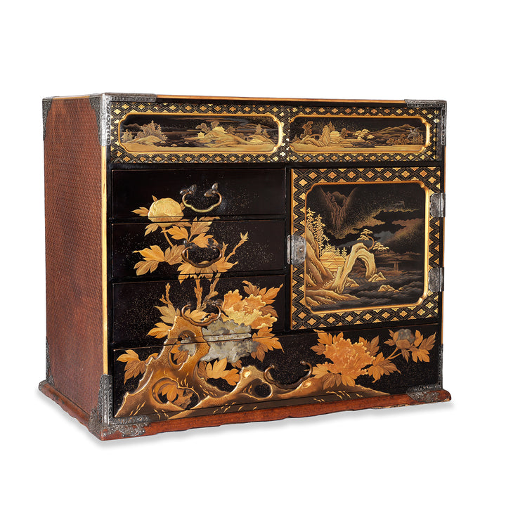 Angled View Of Gilt Black Lacquer Kodansu From Japan - Meiji Period | Indigo Antiques