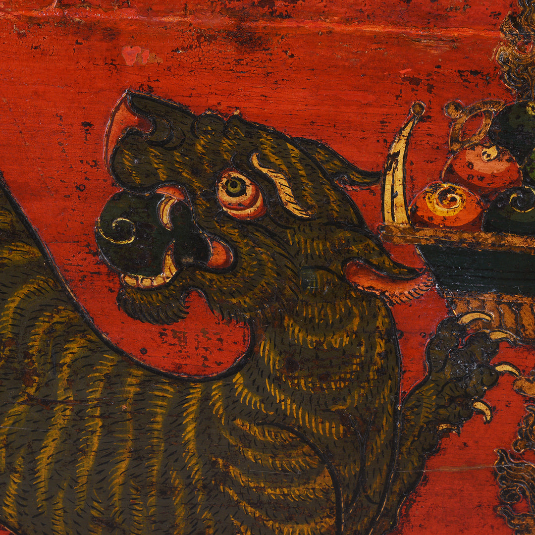 Tiger Detail From Antique Gilt Painted Tibetan Tiger Chest From Kham | Indigo Antiques