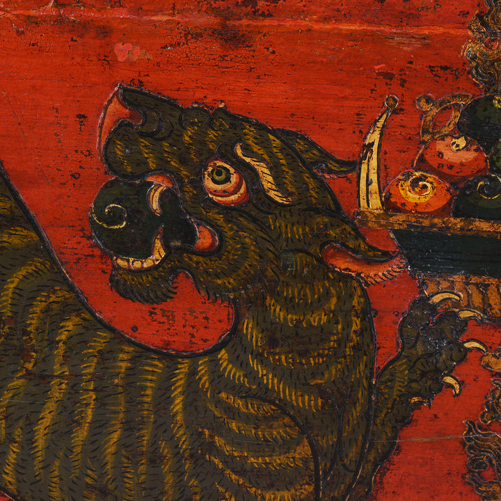Tiger Detail From Antique Gilt Painted Tibetan Tiger Chest From Kham | Indigo Antiques