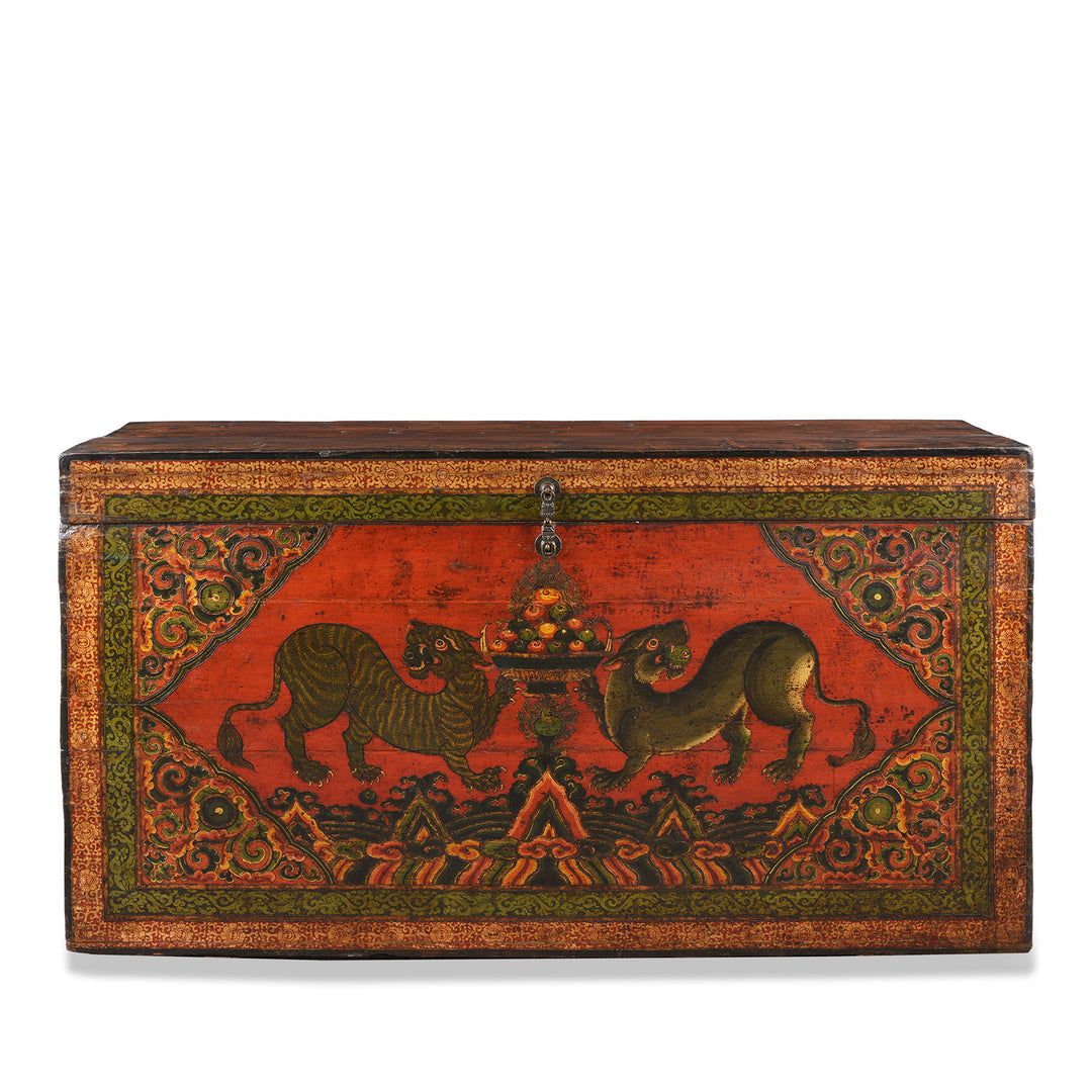 Antique Gilt Painted Tibetan Tiger Chest From Kham | Indigo Antiques