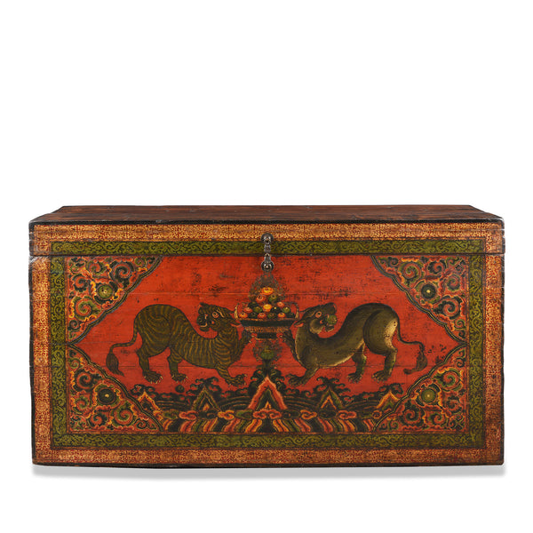 Painted Tibetan Tiger Chest From Kham - Ca 1900