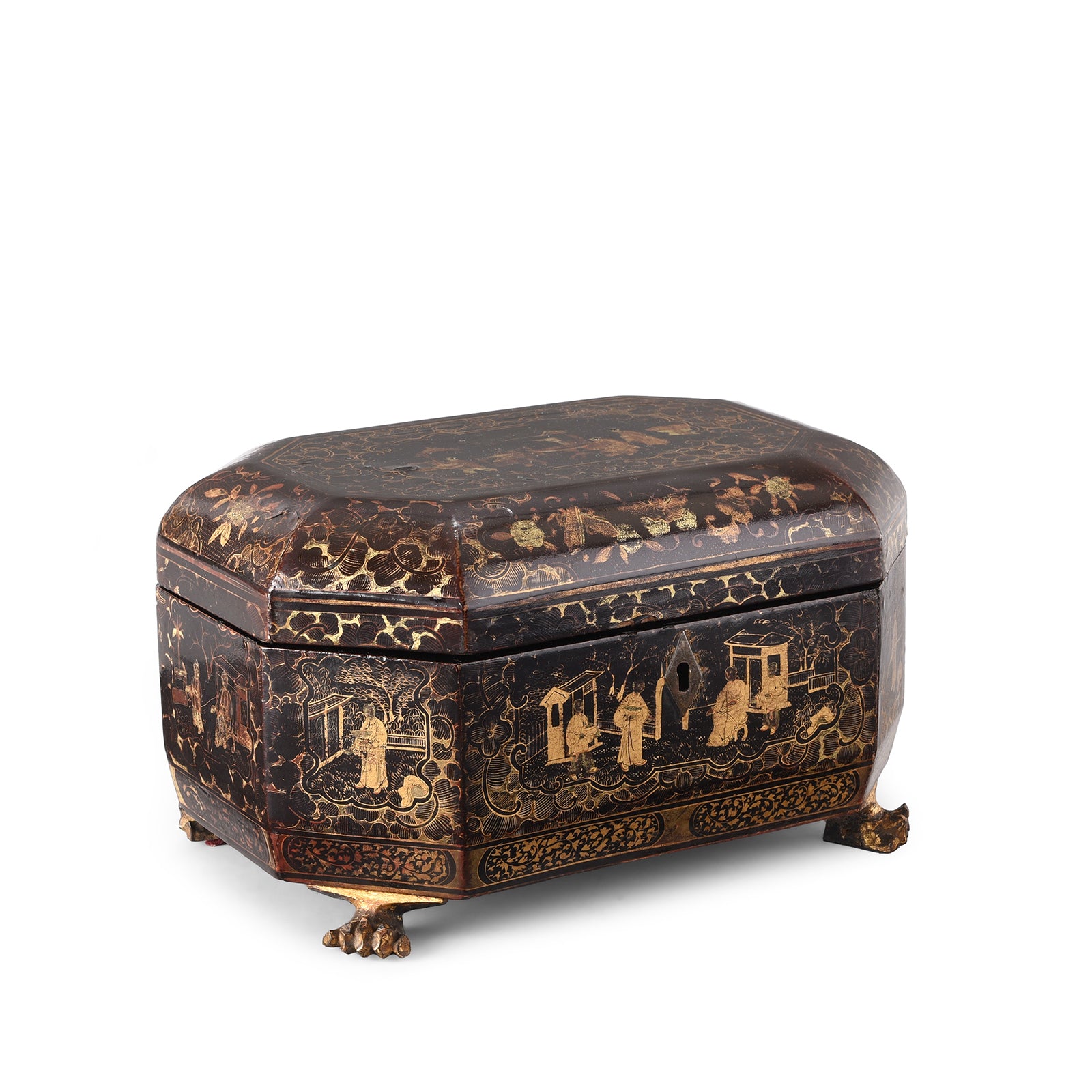 Chinese Export Black Lacquer Tea Caddy | Indigo Antiques