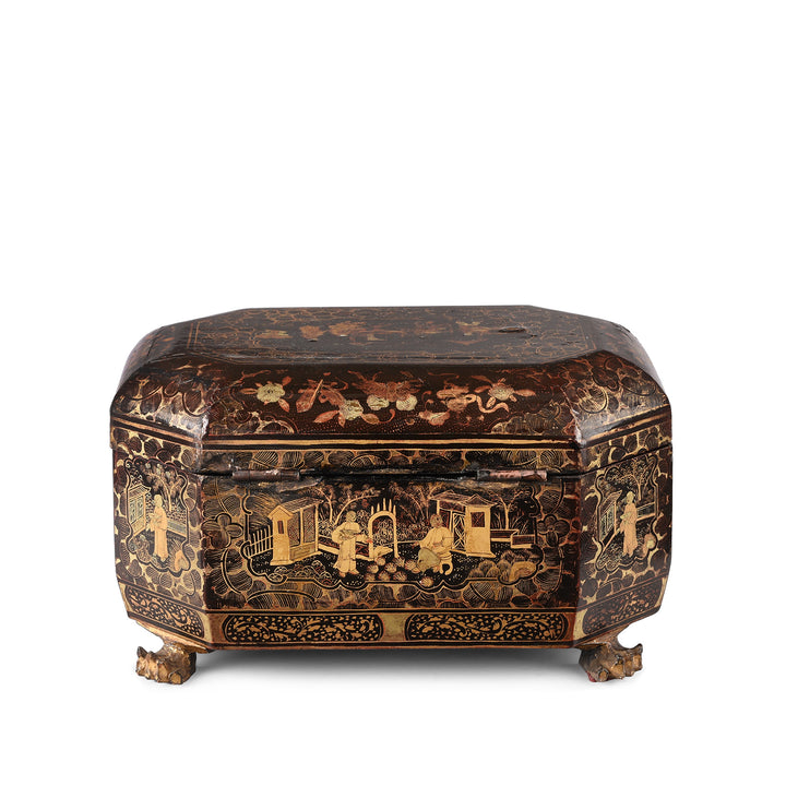 Detail From Chinese Export Black Lacquer Tea Caddy | Indigo Antiques