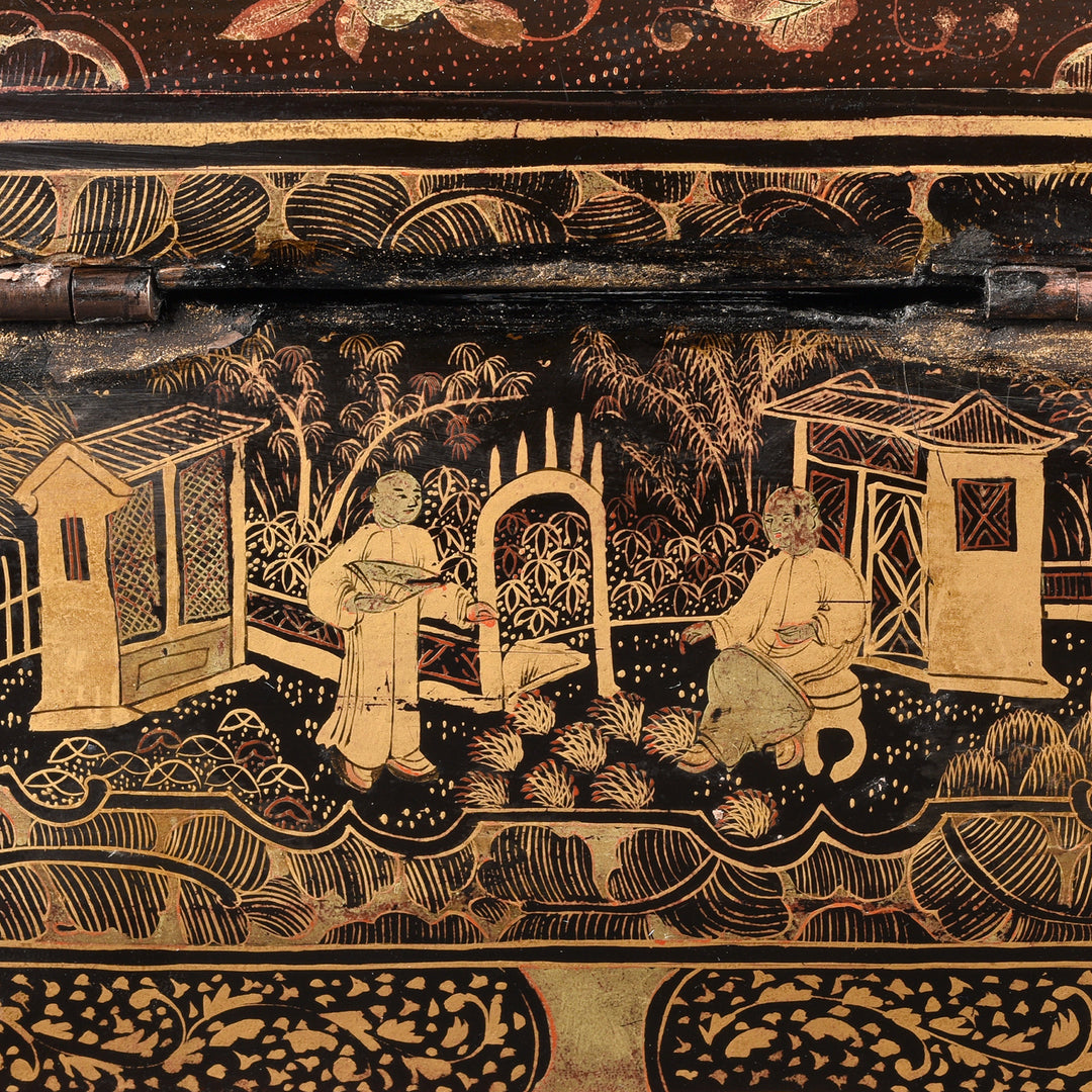 Detail From Chinese Export Black Lacquer Tea Caddy | Indigo Antiques