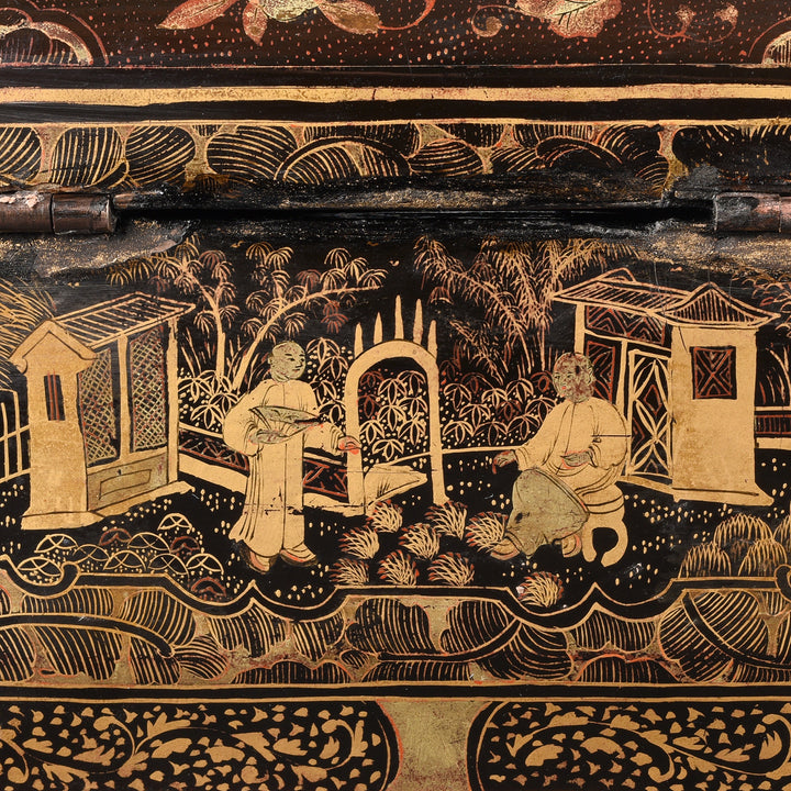 Detail From Chinese Export Black Lacquer Tea Caddy | Indigo Antiques