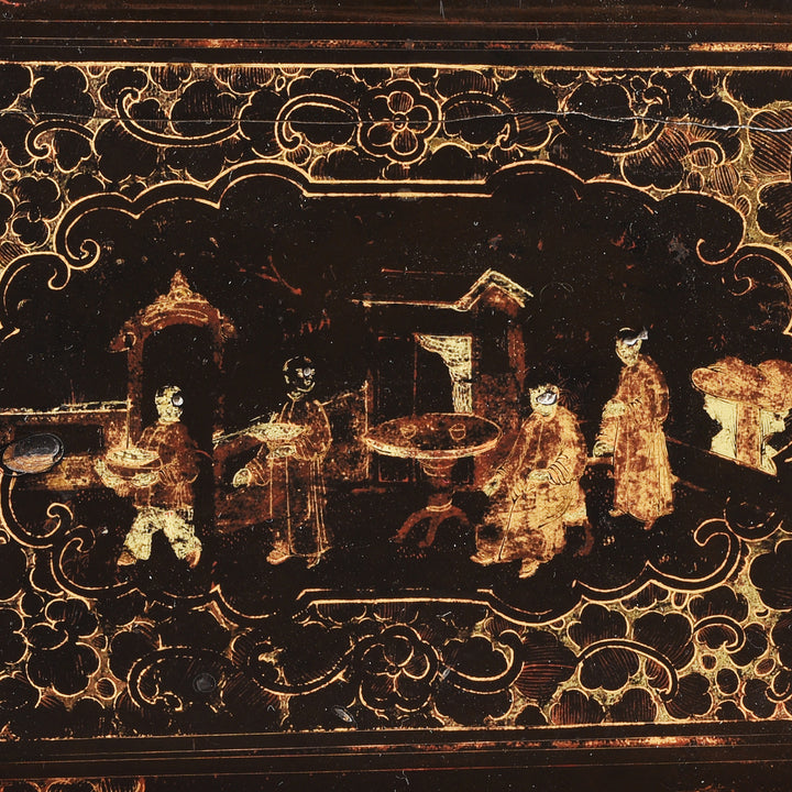 Detail From Chinese Export Black Lacquer Tea Caddy | Indigo Antiques