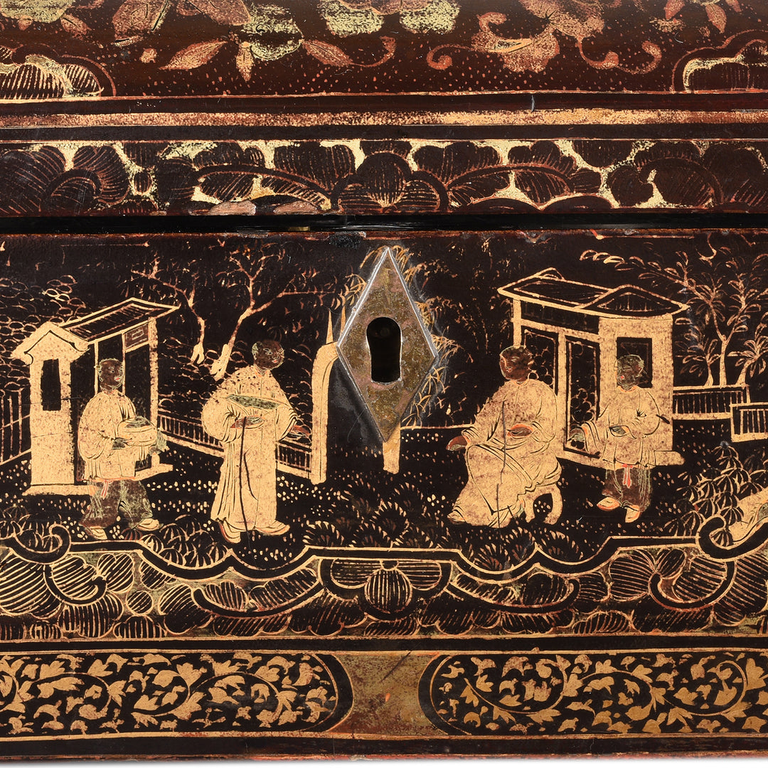 Detail From Chinese Export Black Lacquer Tea Caddy | Indigo Antiques