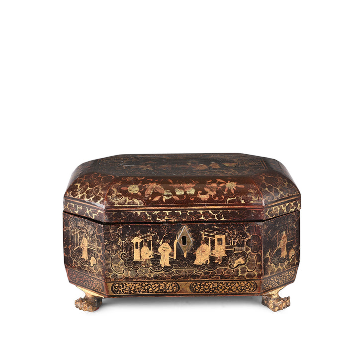 Chinese Export Black Lacquer Tea Caddy | Indigo Antiques