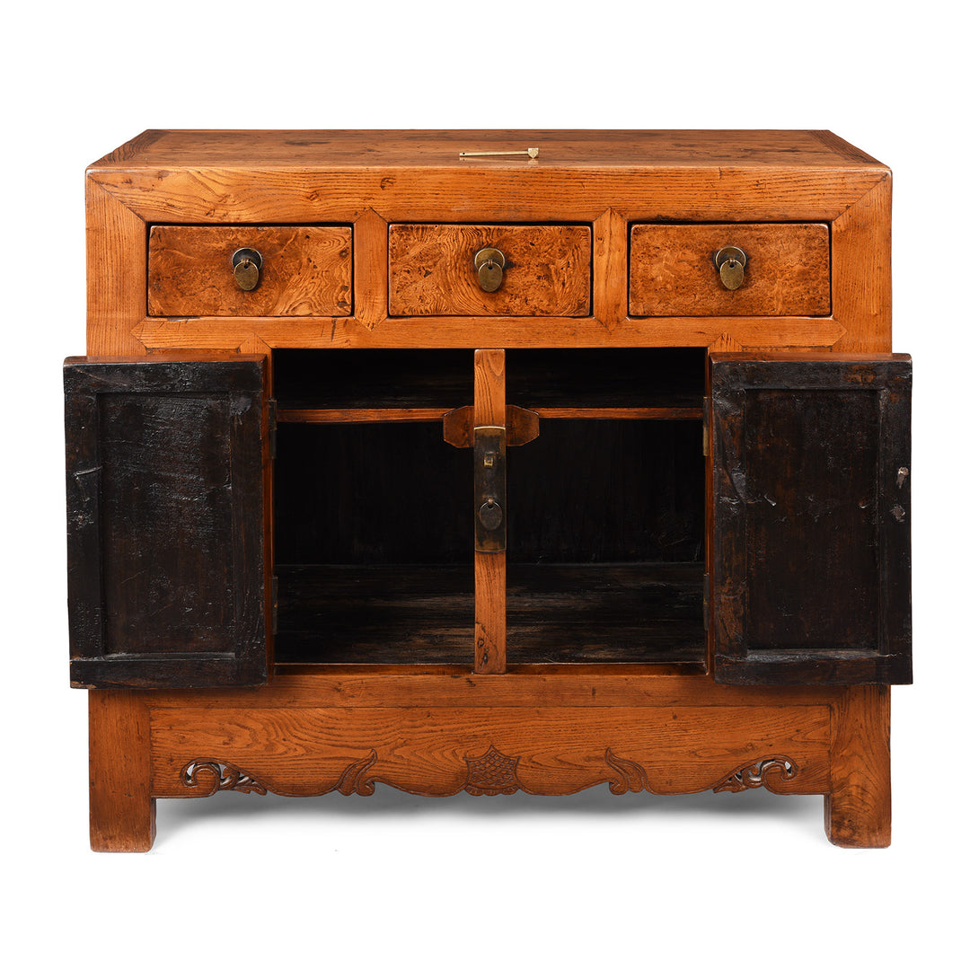 Open View Of Antique Chinese Burr Elm Tianjin Sideboard | Indigo Antiques