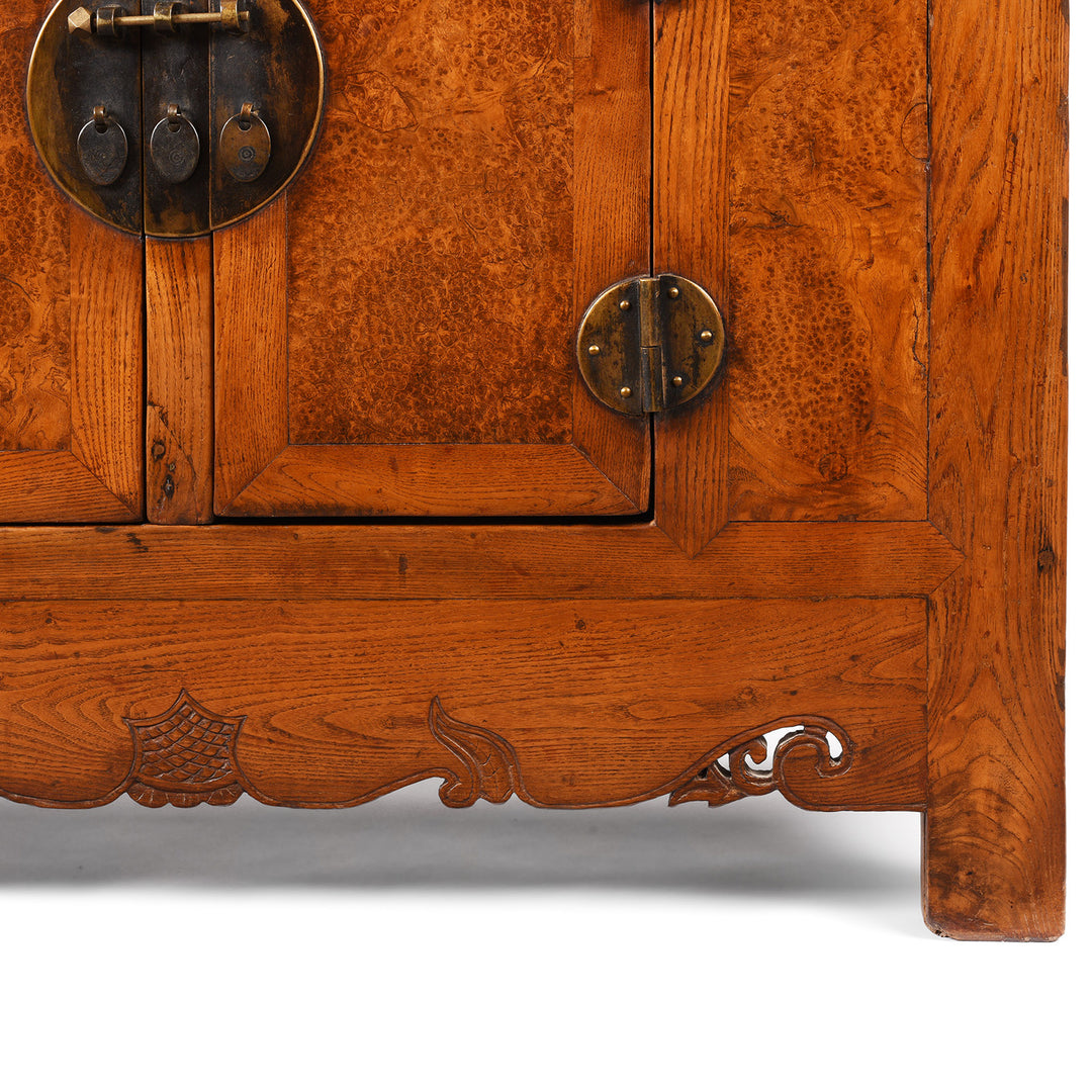 Leg Detail From Antique Chinese Burr Elm Tianjin Sideboard | Indigo Antiques