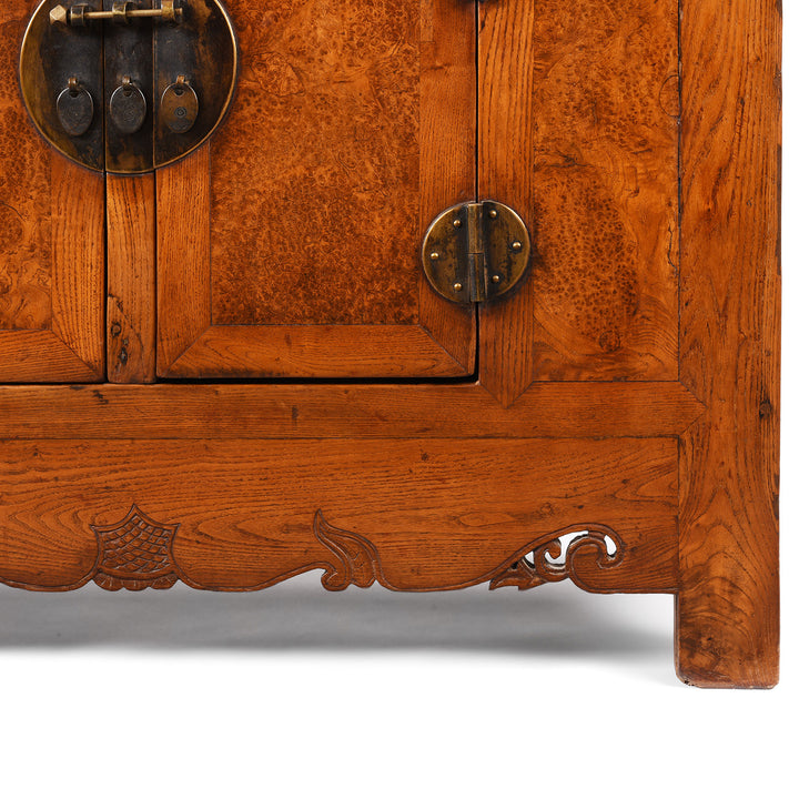 Leg Detail From Antique Chinese Burr Elm Tianjin Sideboard | Indigo Antiques