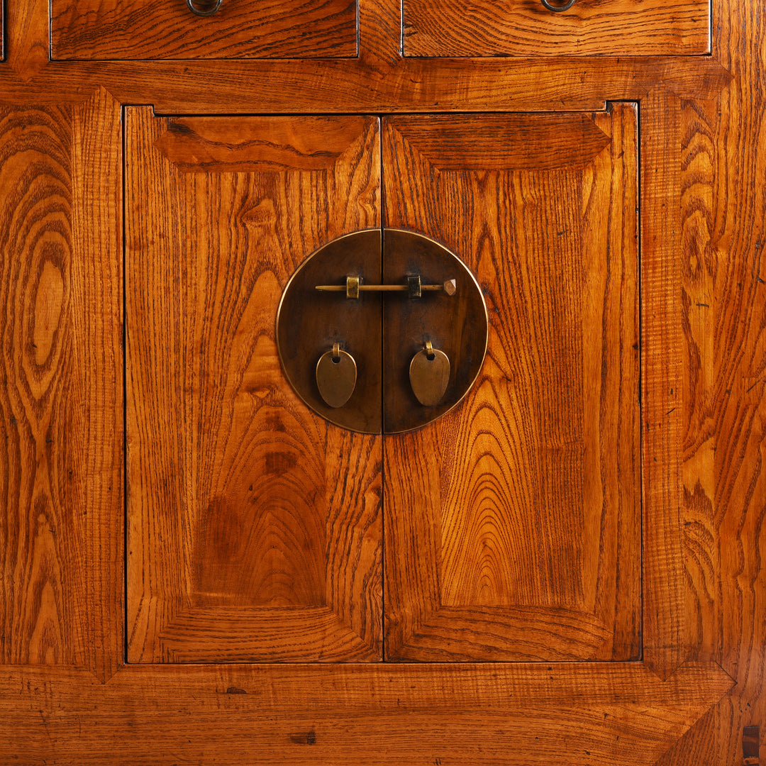 Locking Plate Detail From Antique Elm Shandong Sideboard | Indigo Antiques