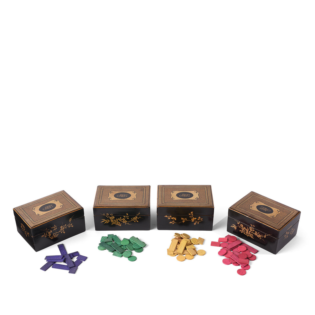 Game Contents From Antique Canton Export Black Lacquer Games Box| Indigo Antiques