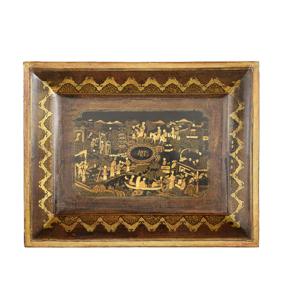 Top Down View Of Antique Canton Export Black Lacquer Games Box| Indigo Antiques