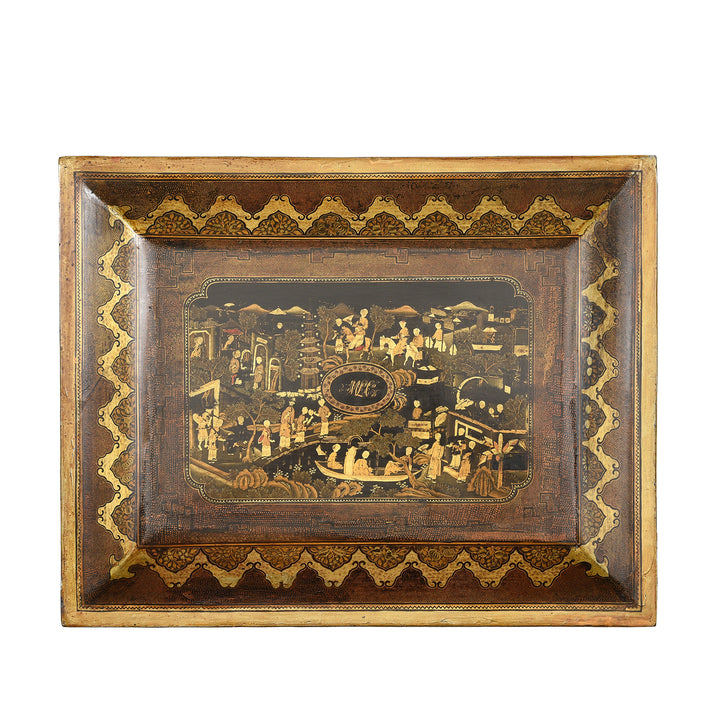 Top Down View Of Antique Canton Export Black Lacquer Games Box| Indigo Antiques