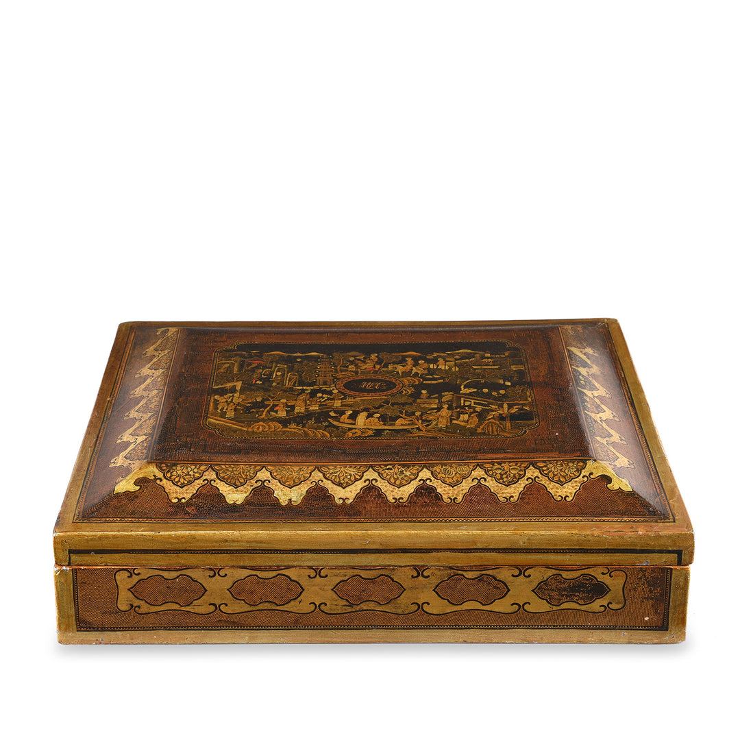 Antique Canton Export Black Lacquer Games Box| Indigo Antiques