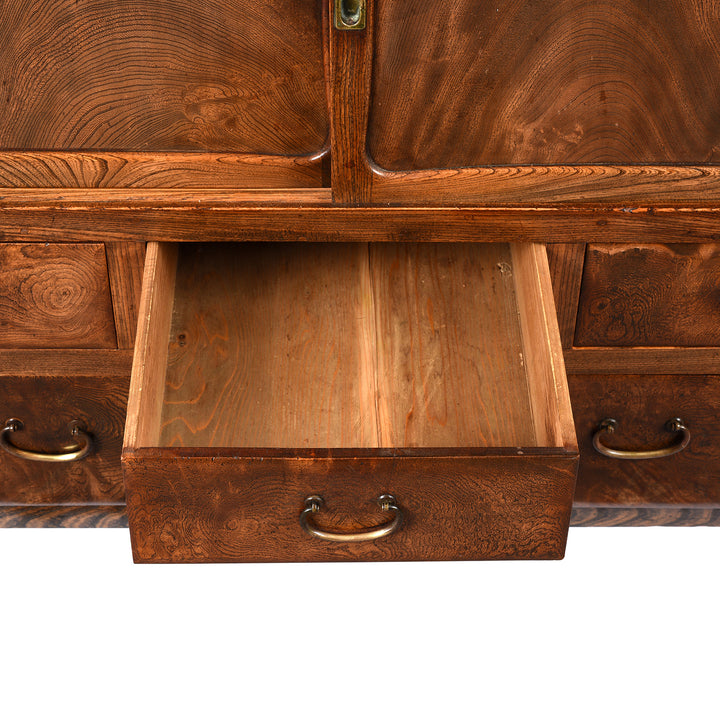 Drawer Detail From Antique Japanese Burr Zelkova Choba Dansu Chest | Indigo Antiques