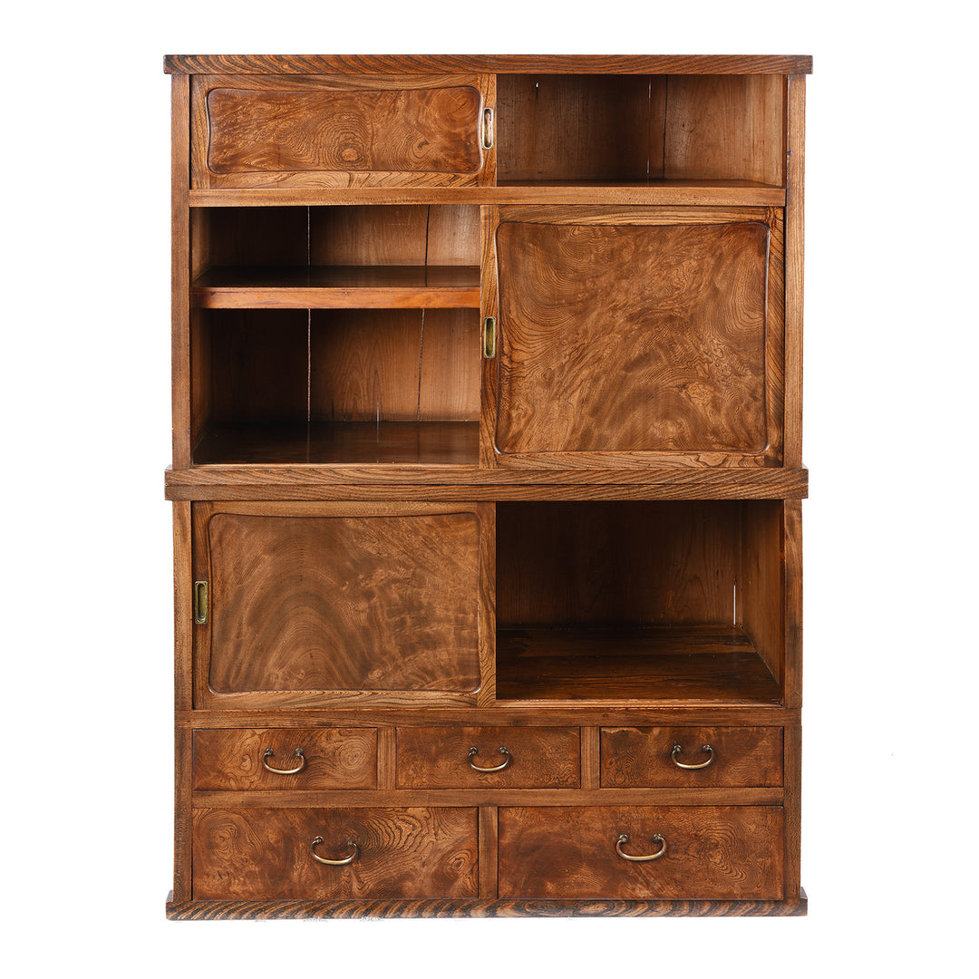 Open View Of Antique Japanese Burr Zelkova Choba Dansu Chest | Indigo Antiques