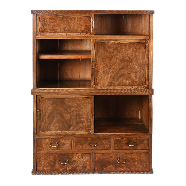 Open View Of Antique Japanese Burr Zelkova Choba Dansu Chest | Indigo Antiques