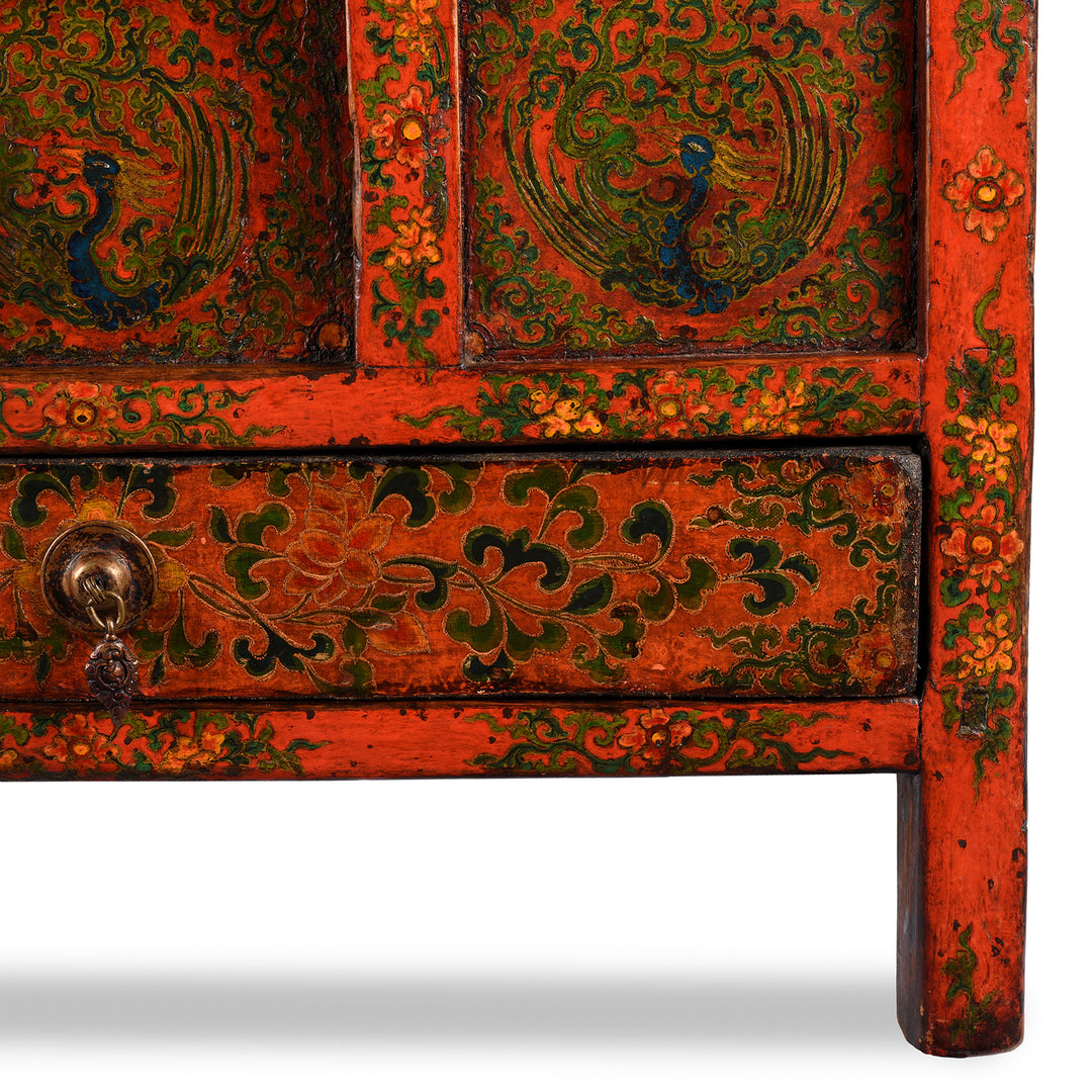 Leg Detail From Antique Painted Pegam Prayer Table From Tibet With Original Painting | Indigo Antiques