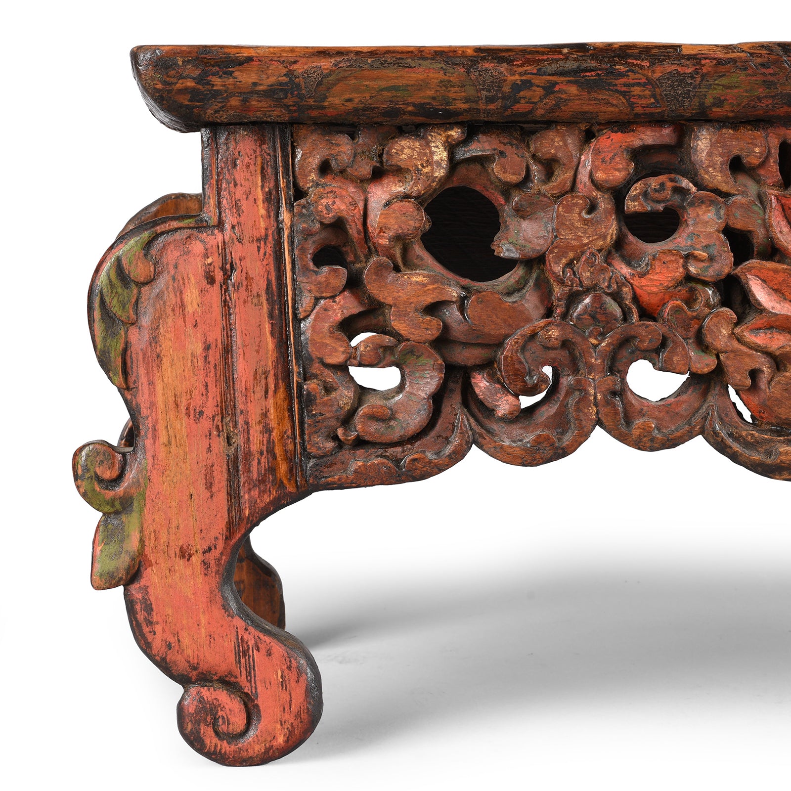 Leg Detail From Antique Painted Floral Choksar Prayer Table from Tibet | Indigo Antiques