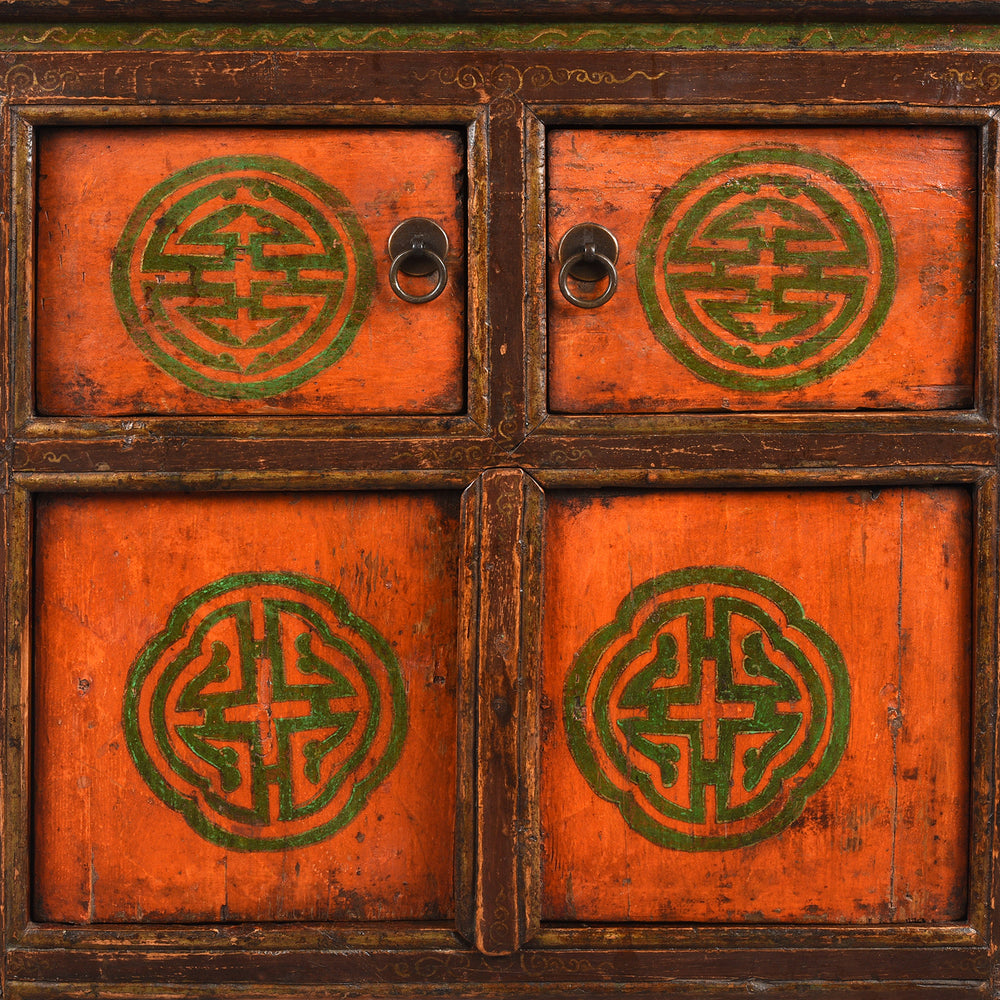 Doors Detail From Antique Painted Tibetan Pegam Cabinet | Indigo Antiques