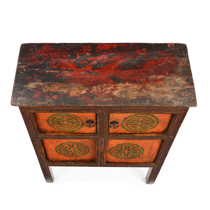 Top Down View Of Antique Painted Tibetan Pegam Cabinet | Indigo Antiques