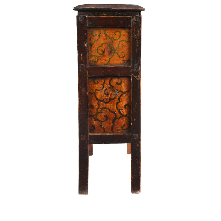 Side View Of Antique Painted Tibetan Pegam Cabinet | Indigo Antiques