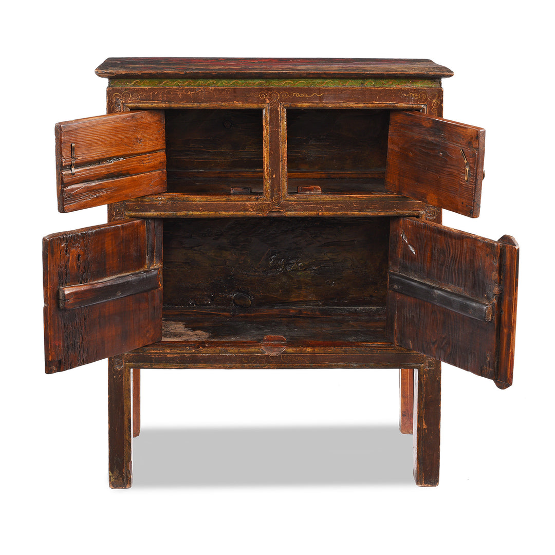 Open Doors View Of Antique Painted Tibetan Pegam Cabinet | Indigo Antiques
