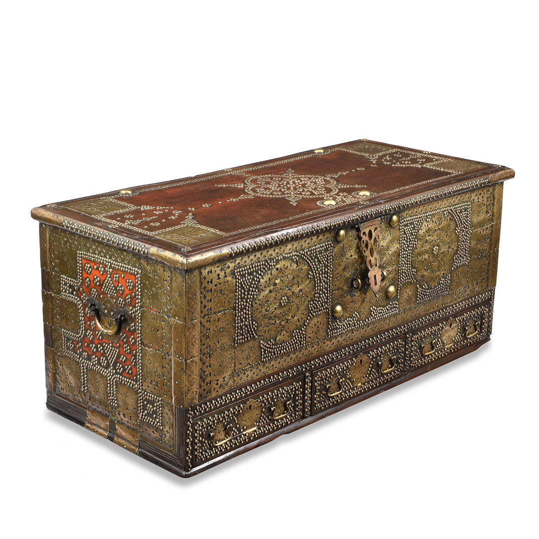 Side of Antique Brass Studded Teak Zanzibar Chest From Surat in Gujarat | Indigo Antiques