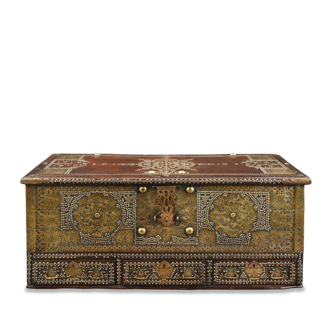 Antique Brass Studded Teak Zanzibar Chest From Surat in Gujarat | Indigo Antiques