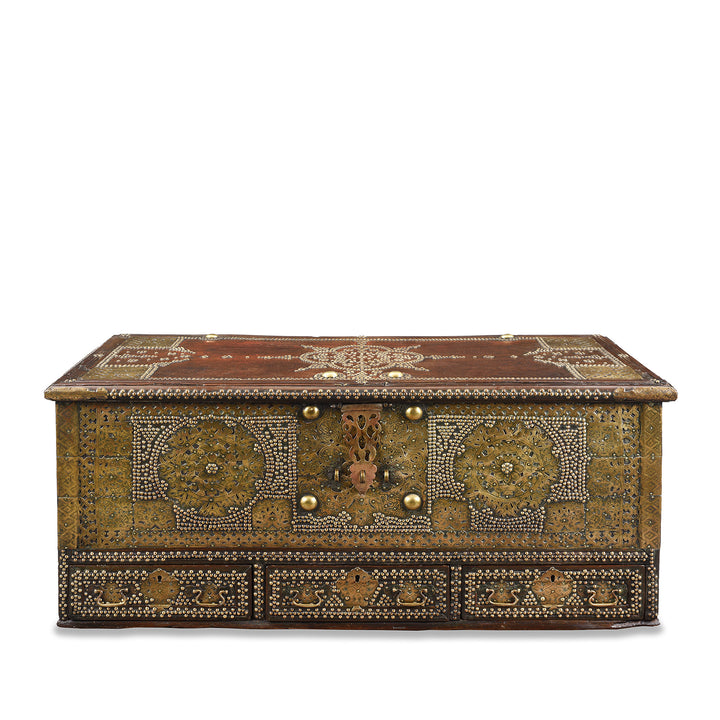 Antique Brass Studded Teak Zanzibar Chest From Surat in Gujarat | Indigo Antiques