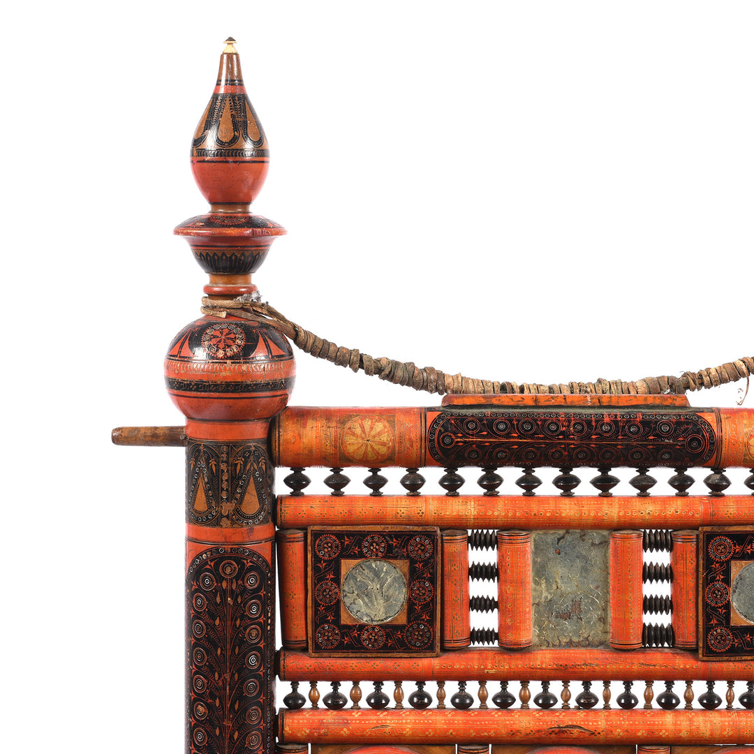 Antique Scratchwork Lacquer Pidha Chair from Chiniot, Punjab - Ca 1900| INDIGO ANTIQUES