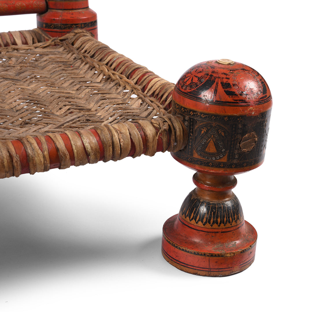 Antique Scratchwork Lacquer Pidha Chair from Chiniot, Punjab - Ca 1900| INDIGO ANTIQUES