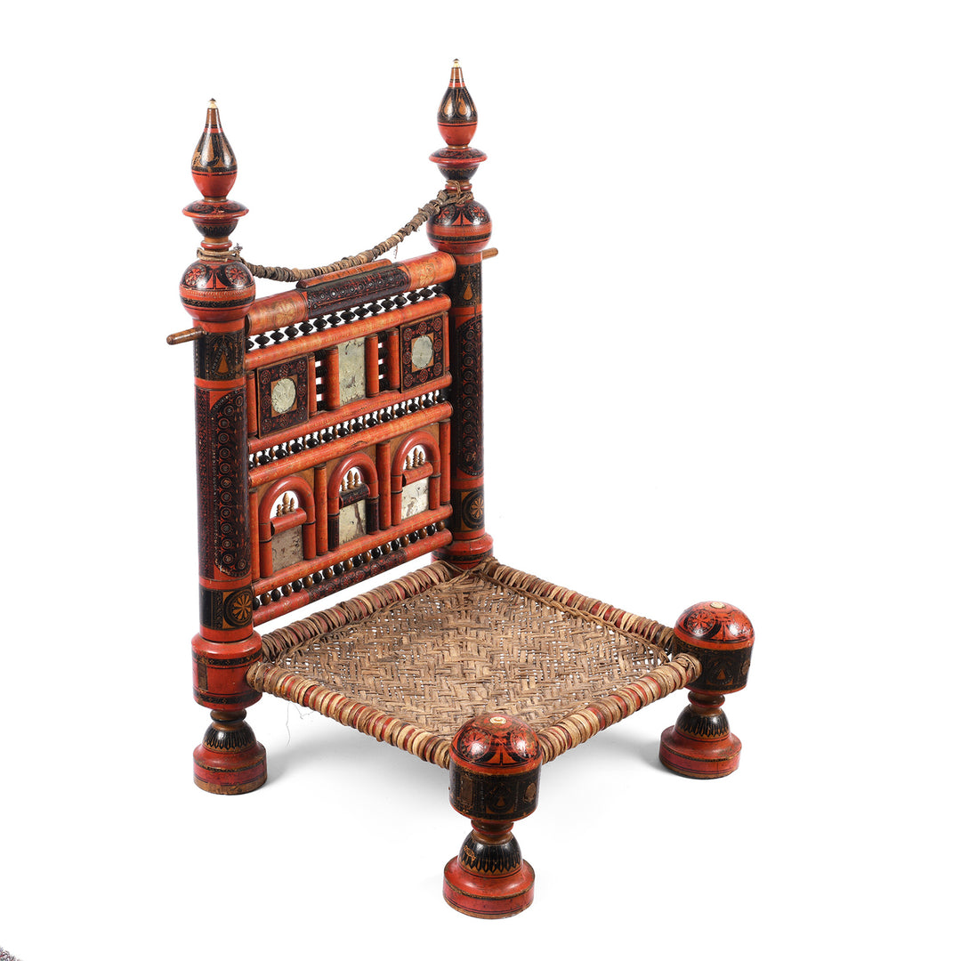 Antique Scratchwork Lacquer Pidha Chair from Chiniot, Punjab - Ca 1900| INDIGO ANTIQUES