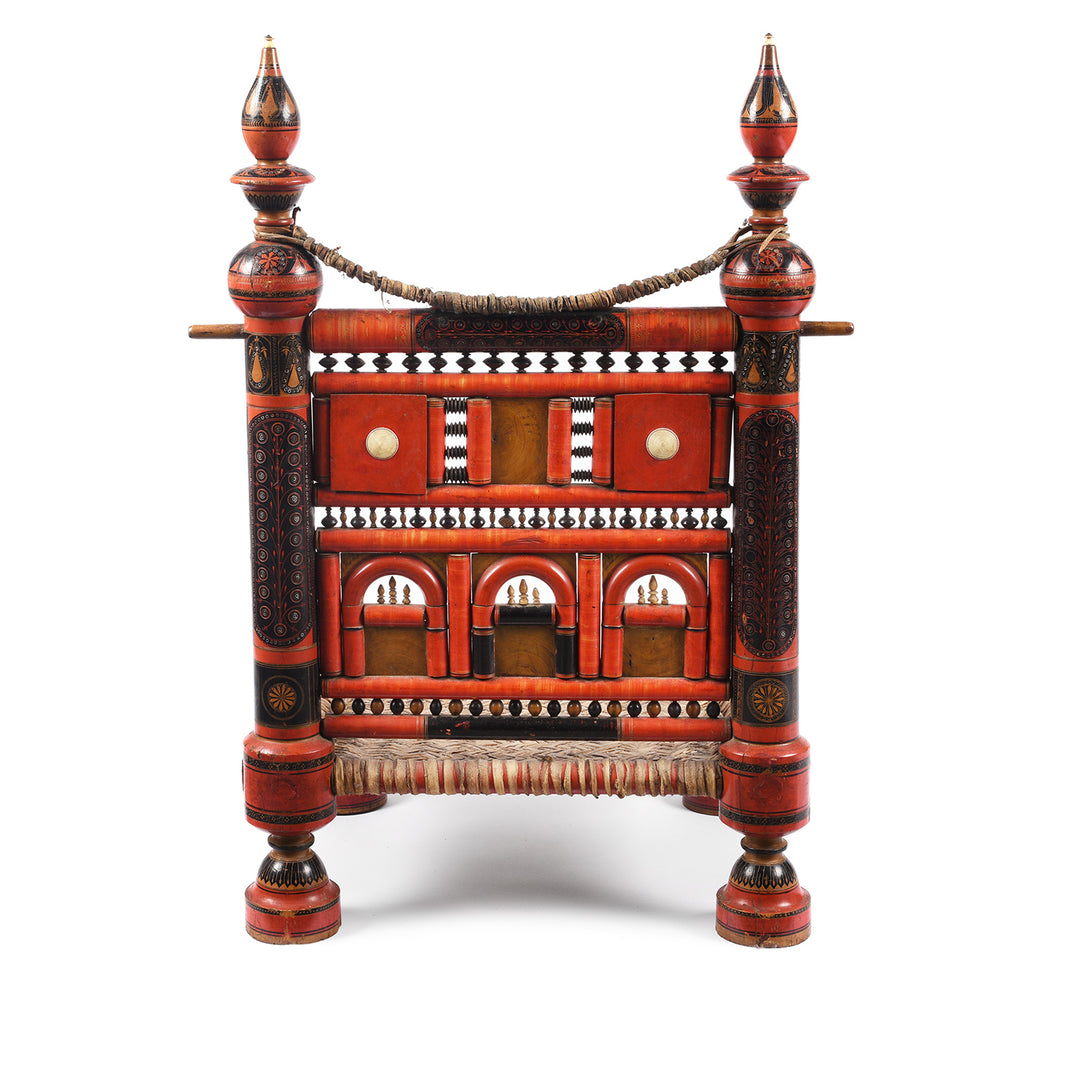Antique Scratchwork Lacquer Pidha Chair from Chiniot, Punjab - Ca 1900| INDIGO ANTIQUES