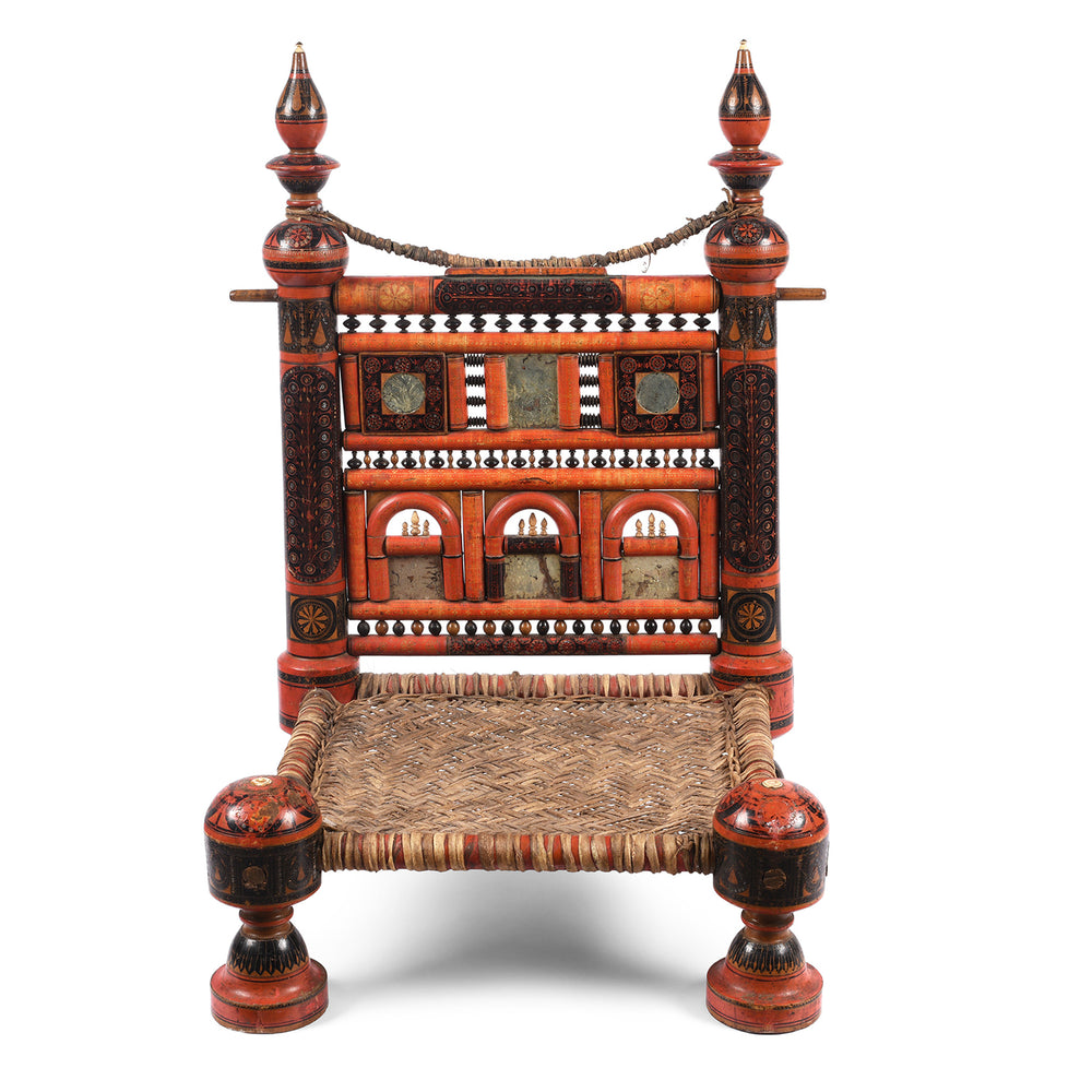 Antique Scratchwork Lacquer Pidha Chair from Chiniot, Punjab - Ca 1900| INDIGO ANTIQUES
