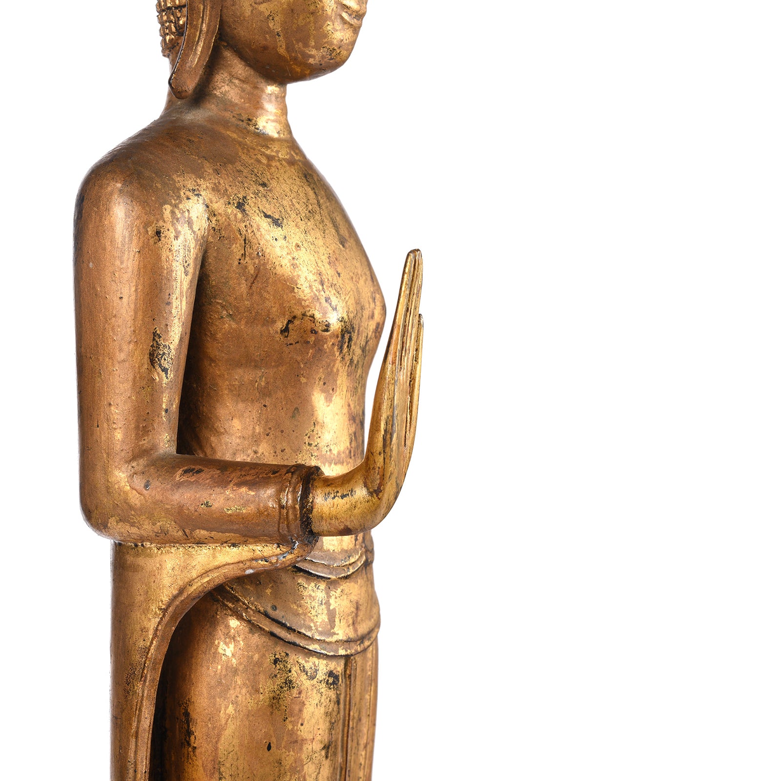 Gilt Teak Sukothai Style Standing Thai Buddha - Early 19th Century Gilt Teak Sukothai Style Standing Thai Buddha - Early 19th Century