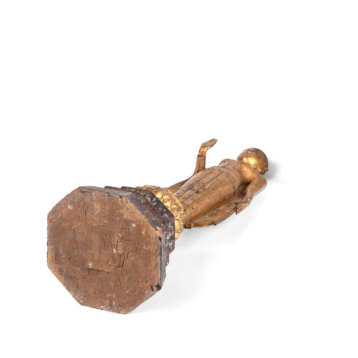 Underside Of Antique Antique Gilt Teak Sukothai Style Standing Buddha from Thailand | Indigo Antiques