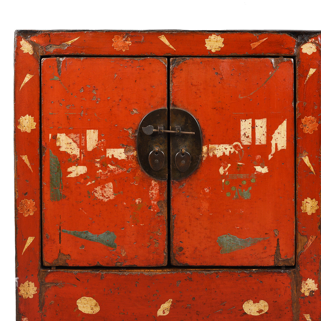 Corner Detail From Antique Red Lacquer Sideboard From Shanxi | Indigo Antiques