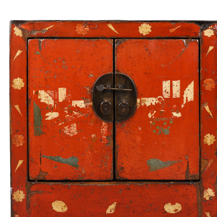 Corner Detail From Antique Red Lacquer Sideboard From Shanxi | Indigo Antiques