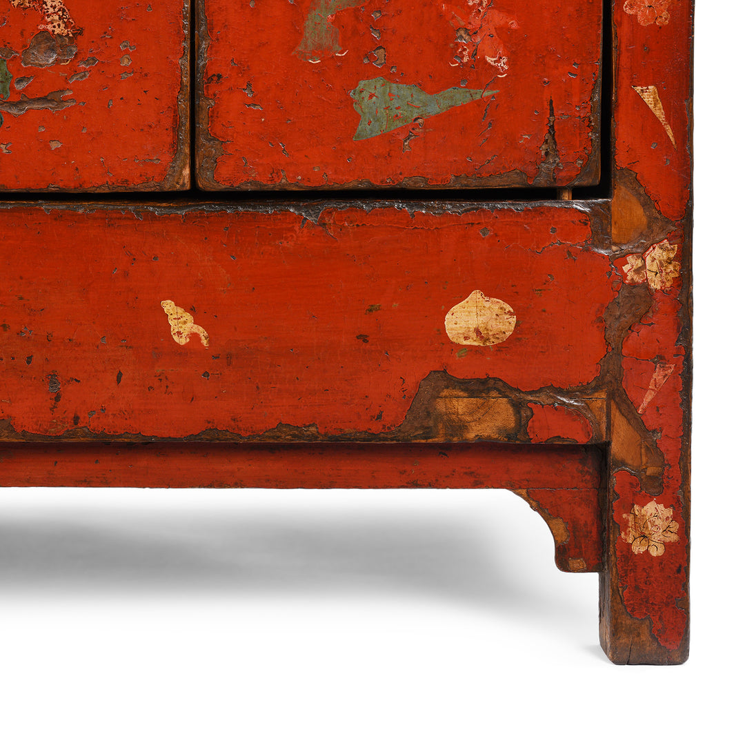 Leg Detail From Antique Red Lacquer Sideboard From Shanxi | Indigo Antiques