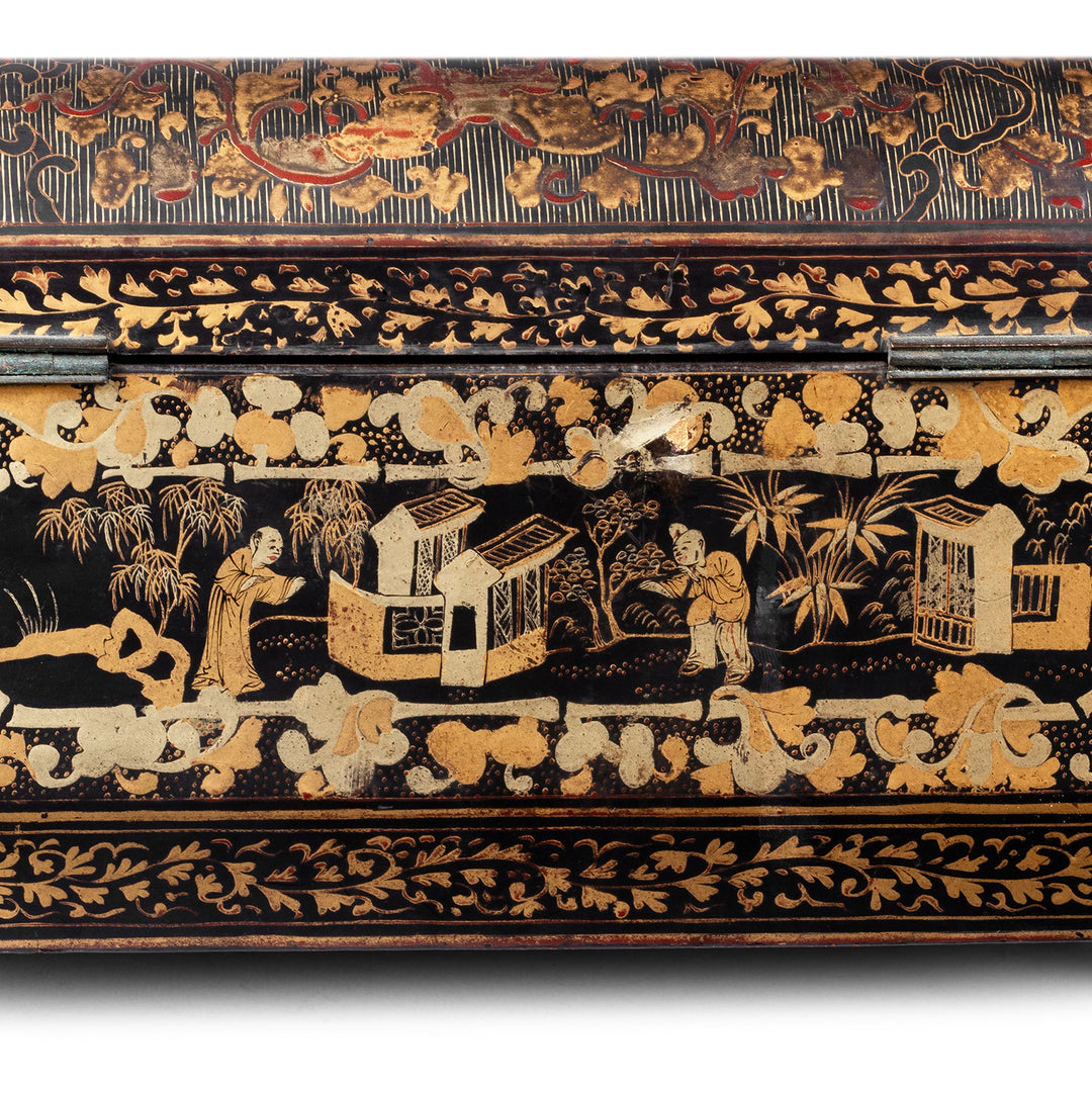 Detail From Antique Chinoiserie Export Black Lacquer Sewing Box | Indigo Antiques