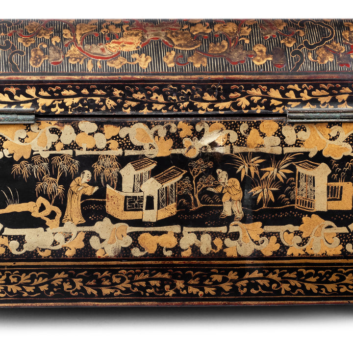 Detail From Antique Chinoiserie Export Black Lacquer Sewing Box | Indigo Antiques